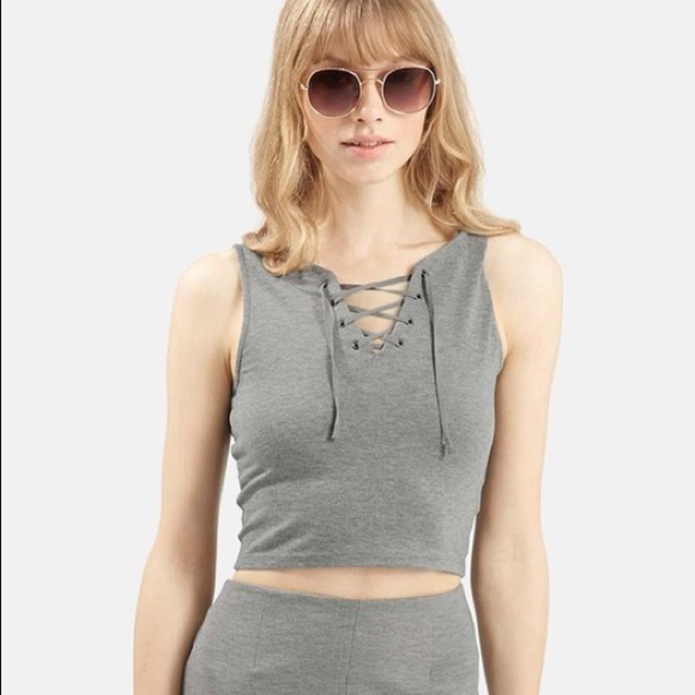 Gray Topshop Lace Up Top